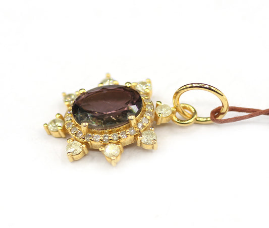 Tourmaline 14k Solid Gold Diamond Pendant