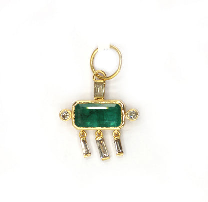 Emerald 14k Solid Gold Diamond Pendants