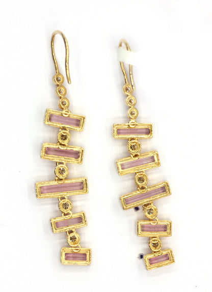 14k Solid Gold Diamond Earring With Pink Tourmaline Stone