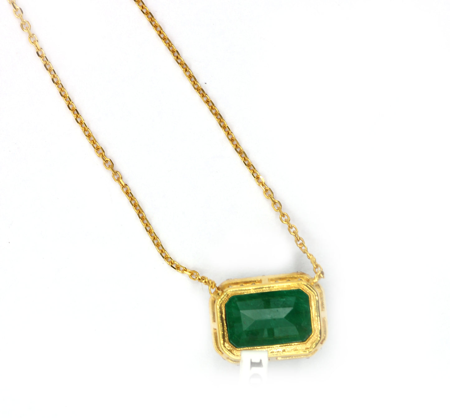 14k Solid Gold Diamond Necklace With Green Emerald Stone