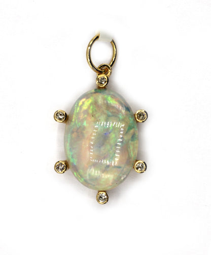 Oval 14k Solid Gold Diamond Pendants With Opal Stone