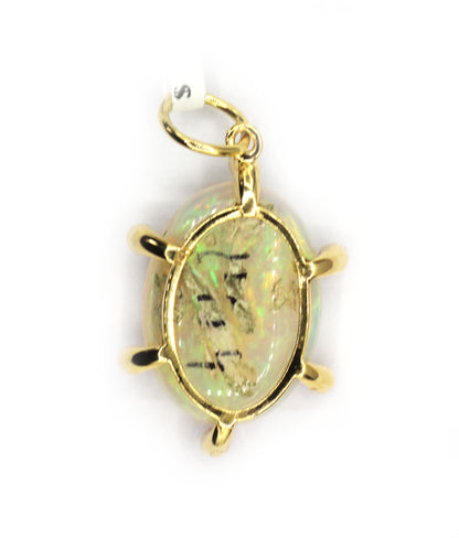 Oval 14k Solid Gold Diamond Pendants With Opal Stone
