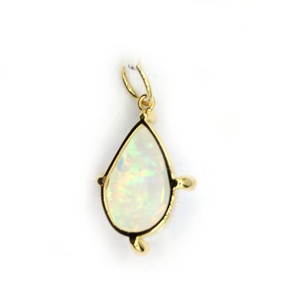 Pear 14k Solid Gold Diamond Pendants With Opal Stone