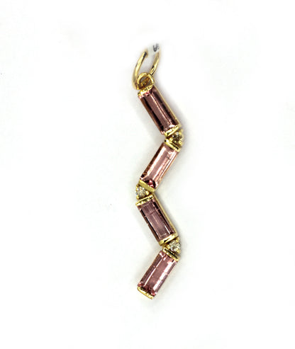 14k Solid Gold Diamond Pendants With Pink Tourmaline Stone