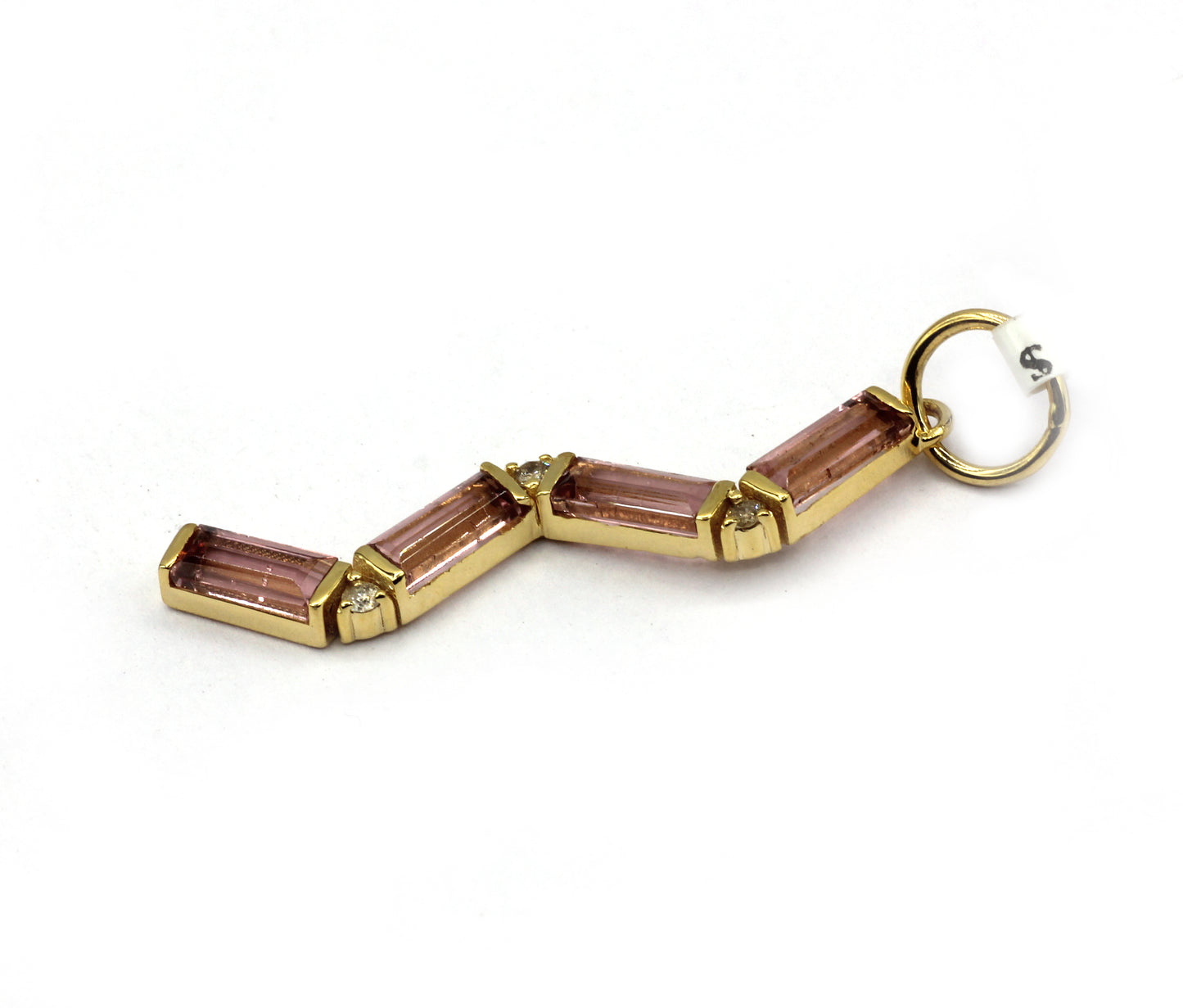 14k Solid Gold Diamond Pendants With Pink Tourmaline Stone