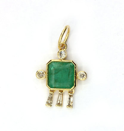 14k Solid Gold Diamond Pendants With Emerald Stone