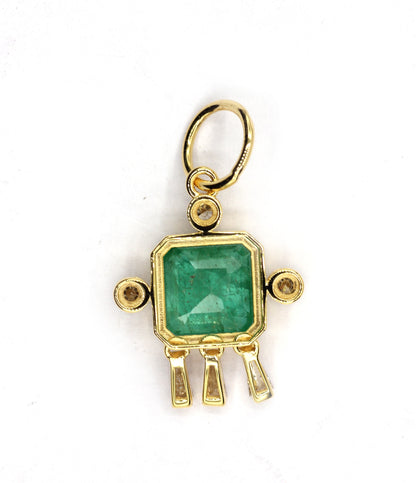 14k Solid Gold Diamond Pendants With Emerald Stone