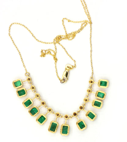 14k Solid Gold Diamond Necklace With Emerald Stone