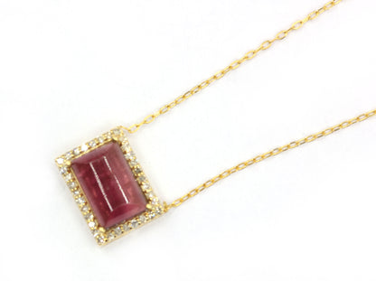 14k Solid Gold Diamond Necklace With Pink Tourmaline Stone