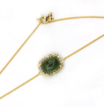 14k Solid Gold Diamond Bracelets With Green Tourmaline Stone