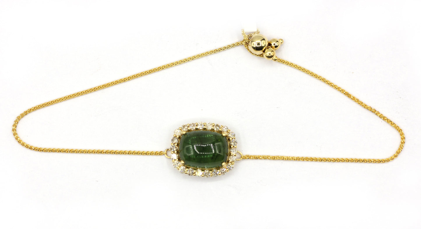 14k Solid Gold Diamond Bracelets With Green Tourmaline Stone