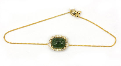 14k Solid Gold Diamond Bracelets With Green Tourmaline Stone