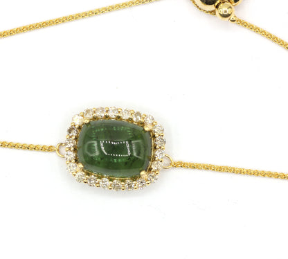 14k Solid Gold Diamond Bracelets With Green Tourmaline Stone