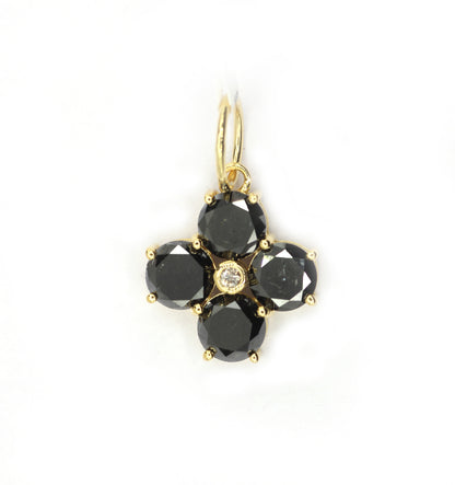 Flower 14k Solid Gold Black Diamond Pendants