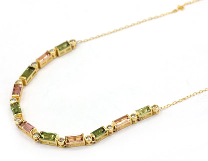 14k Solid Gold Diamond Necklace With Tourmaline Stone