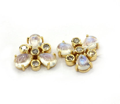 Moonstone 14k Gold Diamond Stud Earring