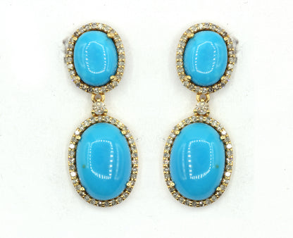 Turquoise 14k Gold Diamond Earring