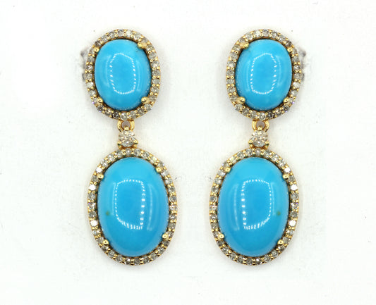 Turquoise 14k Gold Diamond Earring
