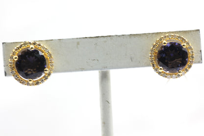 Round 14k Gold Diamond  Stud Earring