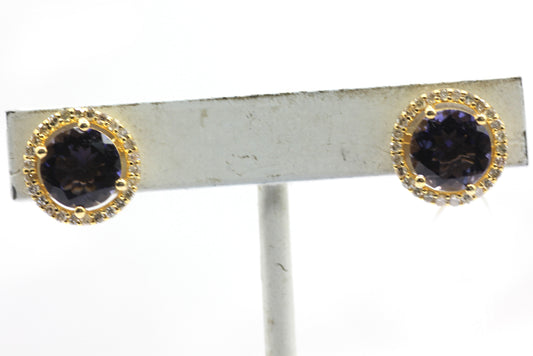 Round 14k Gold Diamond  Stud Earring