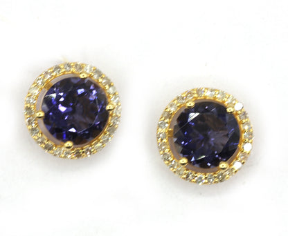 Round 14k Gold Diamond  Stud Earring