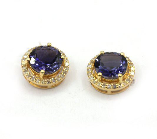 Round 14k Gold Diamond  Stud Earring