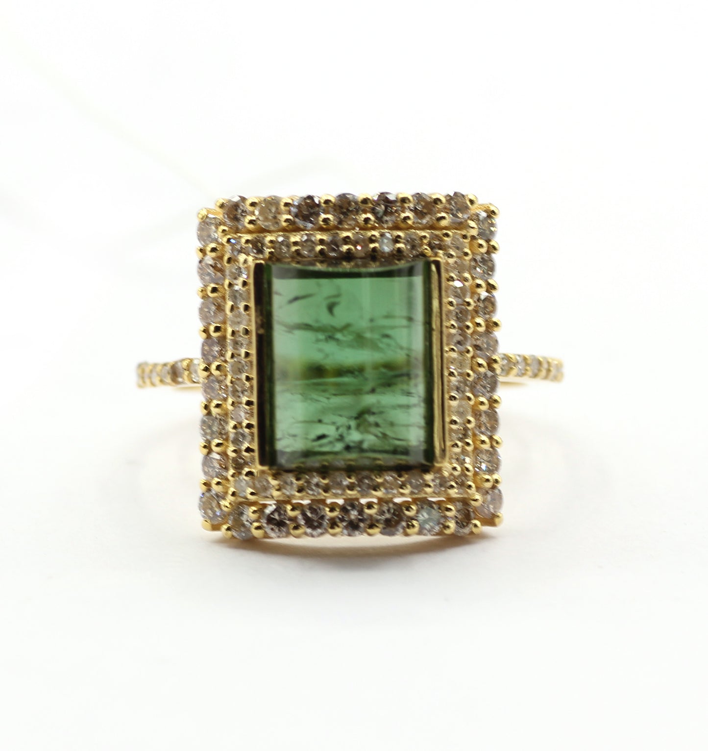Green Tourmaline 14k Solid Gold Diamond Rings.