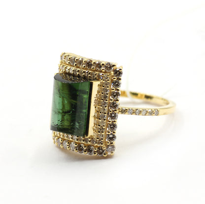 Green Tourmaline 14k Solid Gold Diamond Rings.