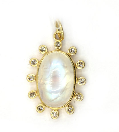 Oval 14k Solid Gold Diamond Pendants