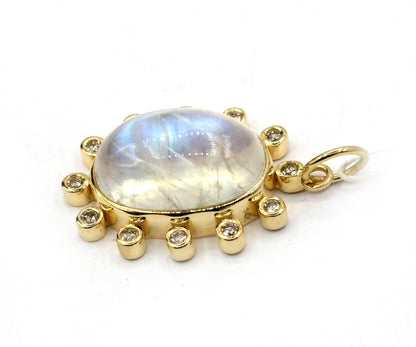 Oval 14k Solid Gold Diamond Pendants