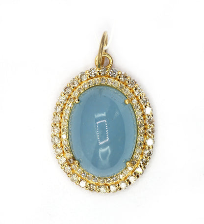 Oval 14k Solid Gold Diamond Pendants