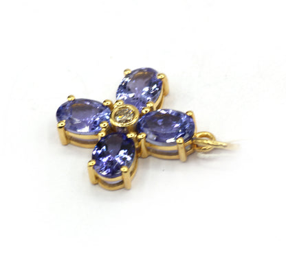 Flower 14k Solid Gold Diamond Pendants