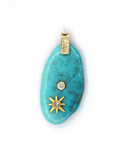 Turquoise 14k Solid Gold Diamond Pendants