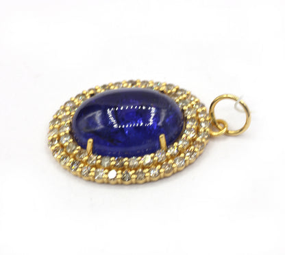 Oval 14k Solid Gold Diamond Pendants