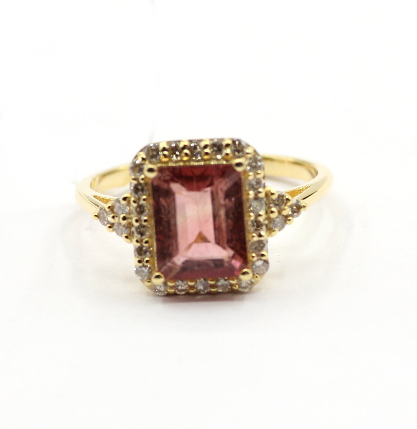 Pink Tourmaline 14k Solid Gold Diamond Rings.