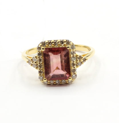 Pink Tourmaline 14k Solid Gold Diamond Rings.
