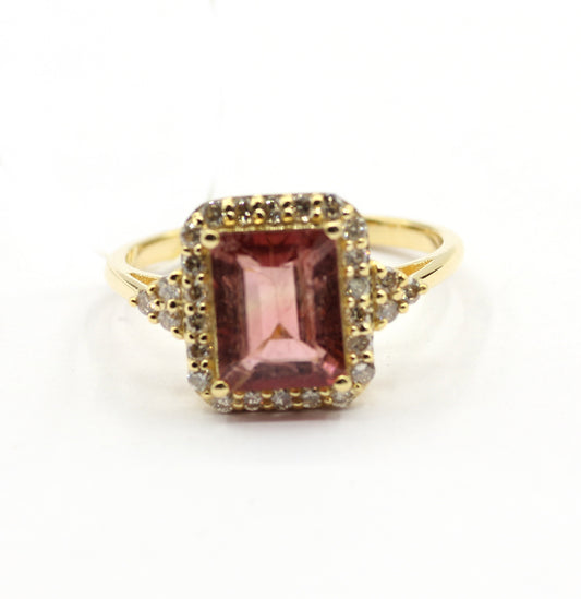 Pink Tourmaline 14k Solid Gold Diamond Rings.