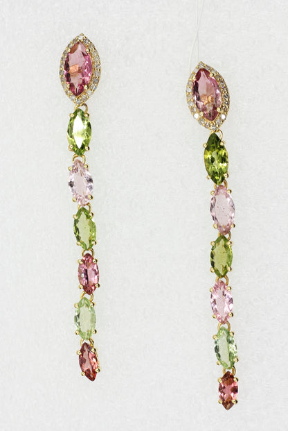 14k Gold Diamond Earring With multi Tourmaline Stone