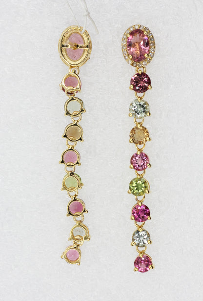 14k Gold Diamond Earring With multi Tourmaline