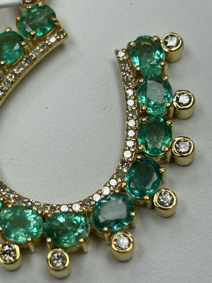 14k Solid Gold Horse Shoe Pendant with Emerald and Diamonds