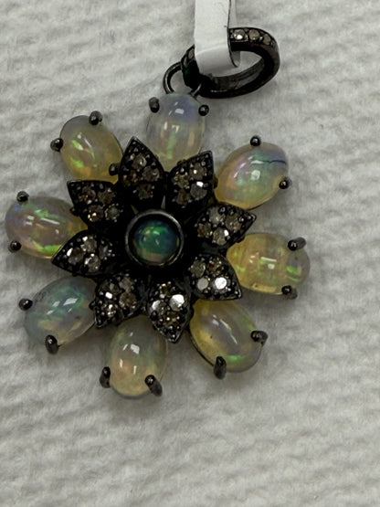 Flower Silver Pave Diamond Pendant
