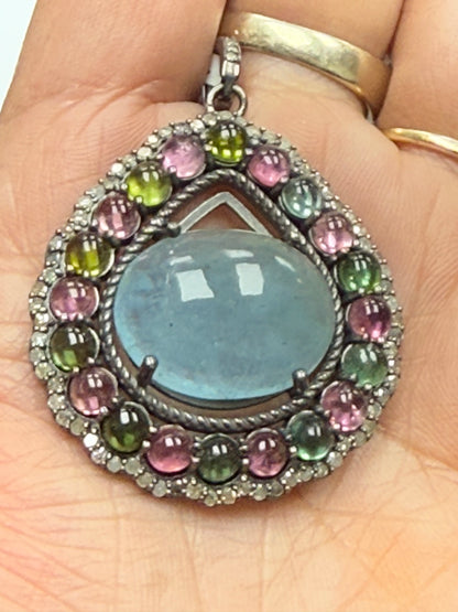 Stone Silver Pave Diamond Pendant