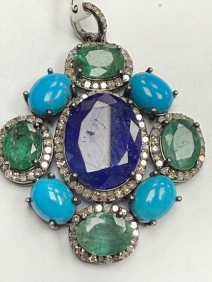 Stone Silver Pave Diamond Pendant
