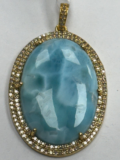 Larimar Oval Diamond Pendant