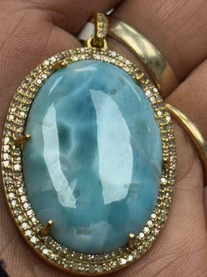 Larimar Oval Diamond Pendant