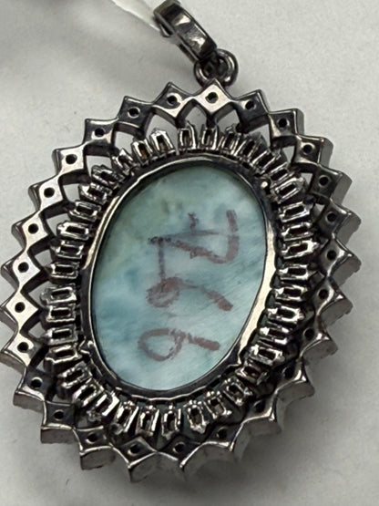 Larimar Sapphire Baguette Diamond Pendant