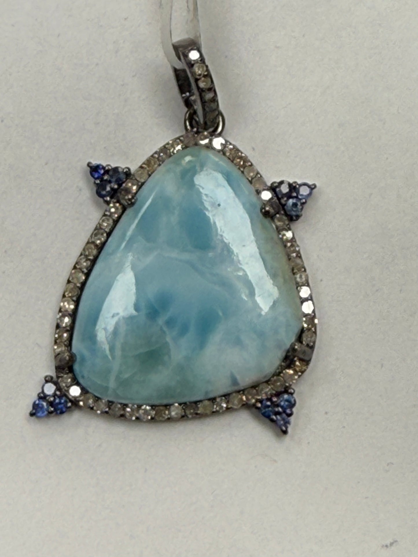 Larimar Sapphire  Diamond Pendant