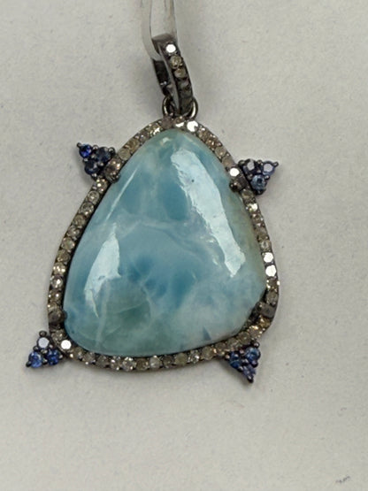 Larimar Sapphire  Diamond Pendant