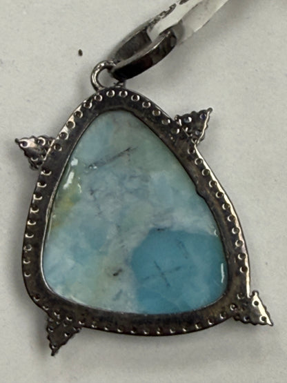 Larimar Sapphire  Diamond Pendant