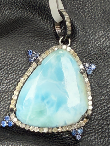 Larimar Sapphire  Diamond Pendant